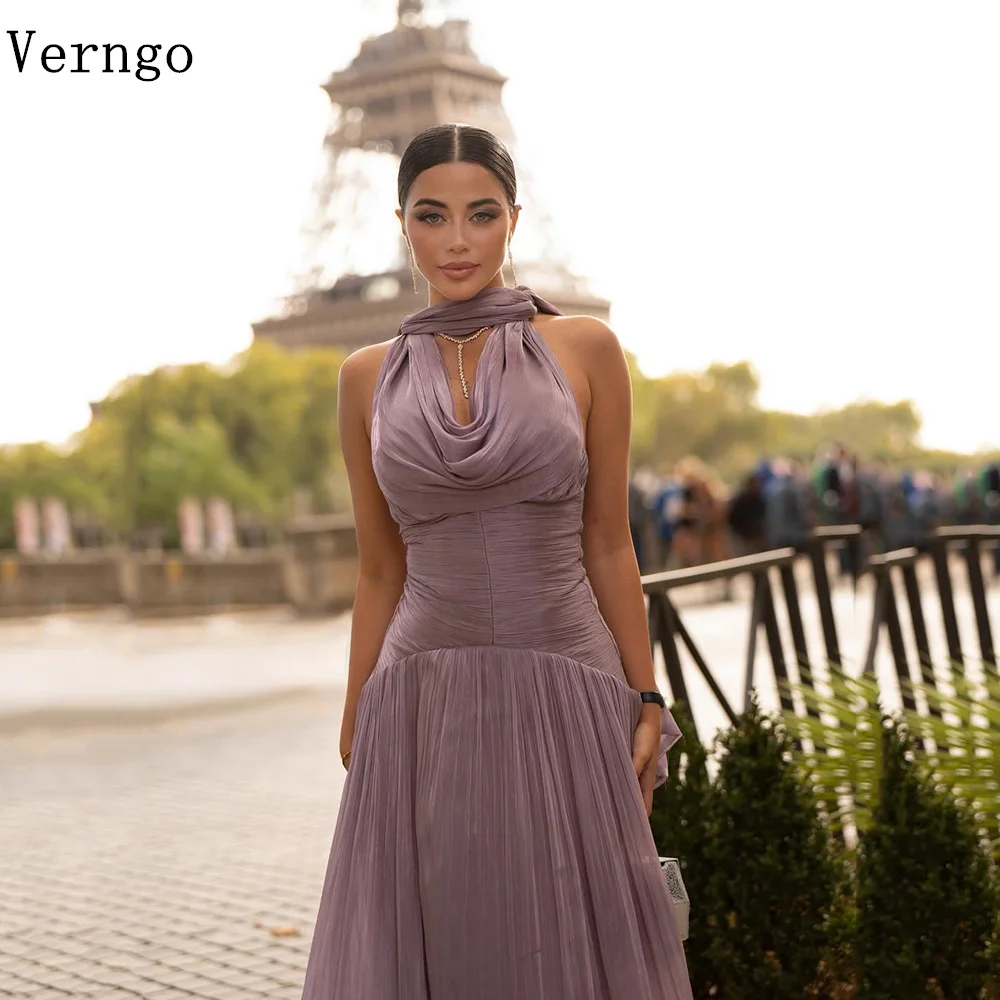 Verngo Haze Purple Shiny Silk Prom Dresses Women Elegant Halter A Line Formal Dresses Pleated Maxi Evening Dress Customized
Verngo Haze Purple Shiny Silk Prom Dresses Women Elegant Halter A Line Formal Dresses Pleated Maxi Evening Dress Customized