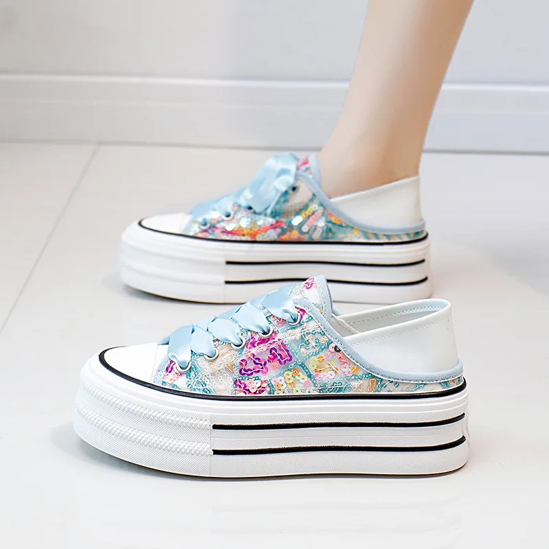 Platform Flats Shoes for Women Breathable Versatile Lace-up Canvas Shoe Fashion Mesh Sequins Casual Thick-soled Vulcanized Shoes
Platform Flats Shoes for Women Breathable Versatile Lace-up Canvas Shoe Fashion Mesh Sequins Casual Thick-soled Vulcanized Shoes
