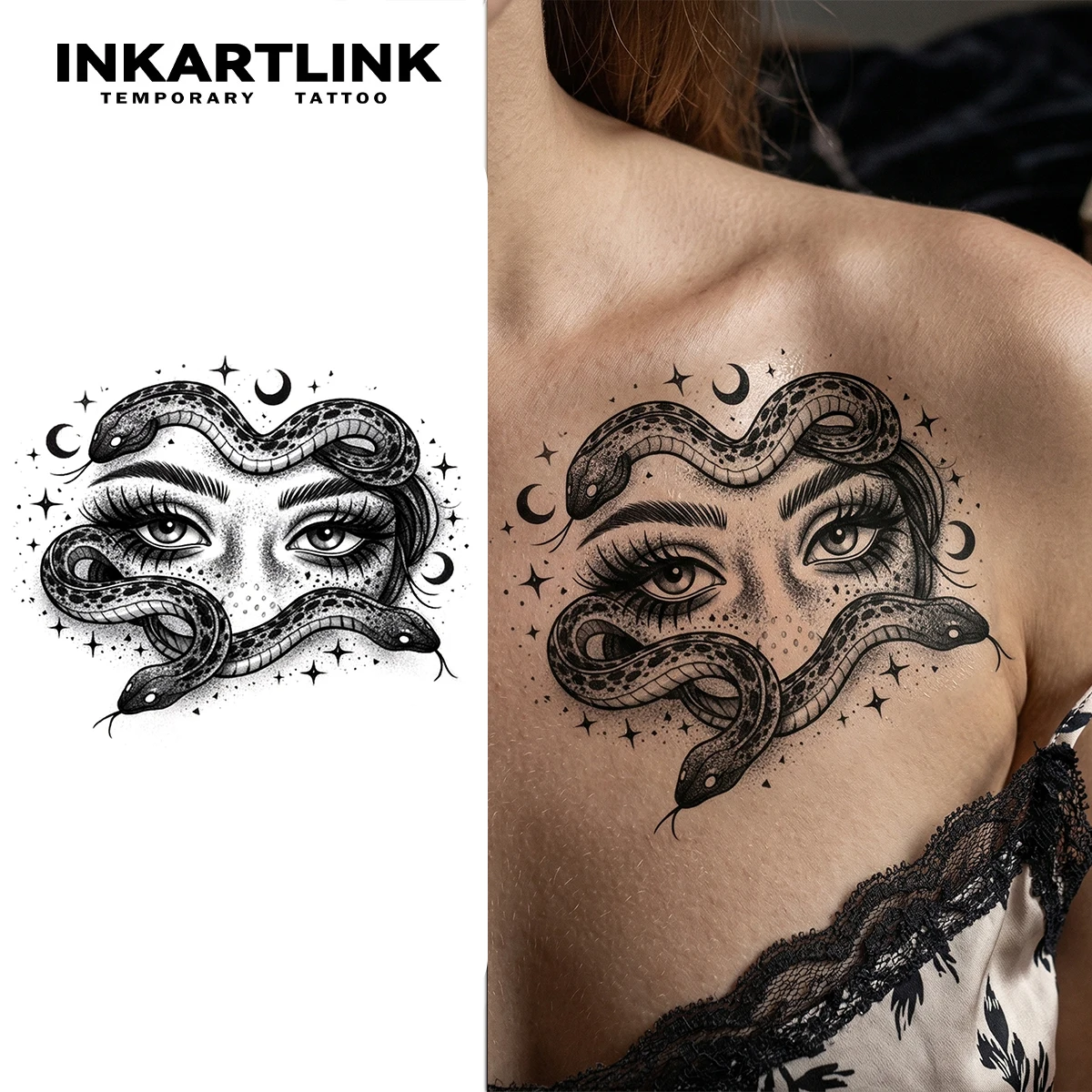 INKARTLINK Medusa Snake Eye Juice Tattoo Patch Waterproof, Continuous Color Rendering for 1-2 Weeks, Essential for Trendy People
INKARTLINK Medusa Snake Eye Juice Tattoo Patch Waterproof, Continuous Color Rendering for 1-2 Weeks, Essential for Trendy People