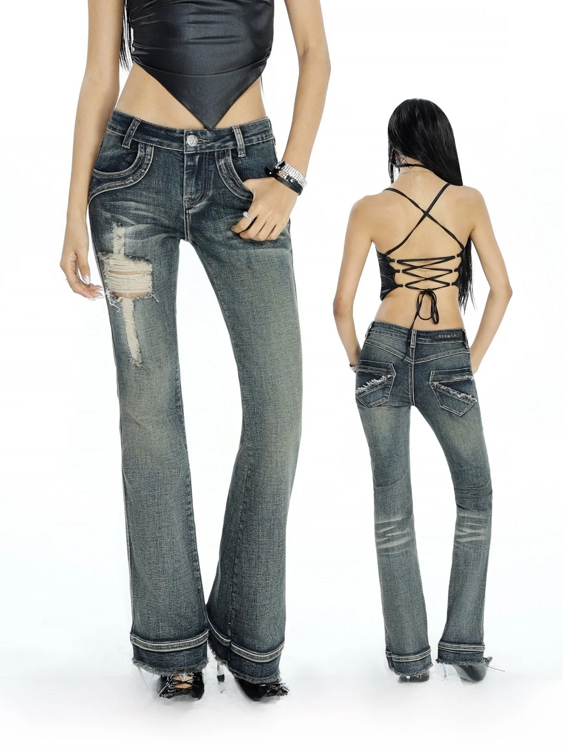 Audwyn Low Waist Distressed Denim Jeans Women's Street Style Cotton Stretchy Skinny Jeans Double Pocket Bell Bottoms
Audwyn Low Waist Distressed Denim Jeans Women's Street Style Cotton Stretchy Skinny Jeans Double Pocket Bell Bottoms