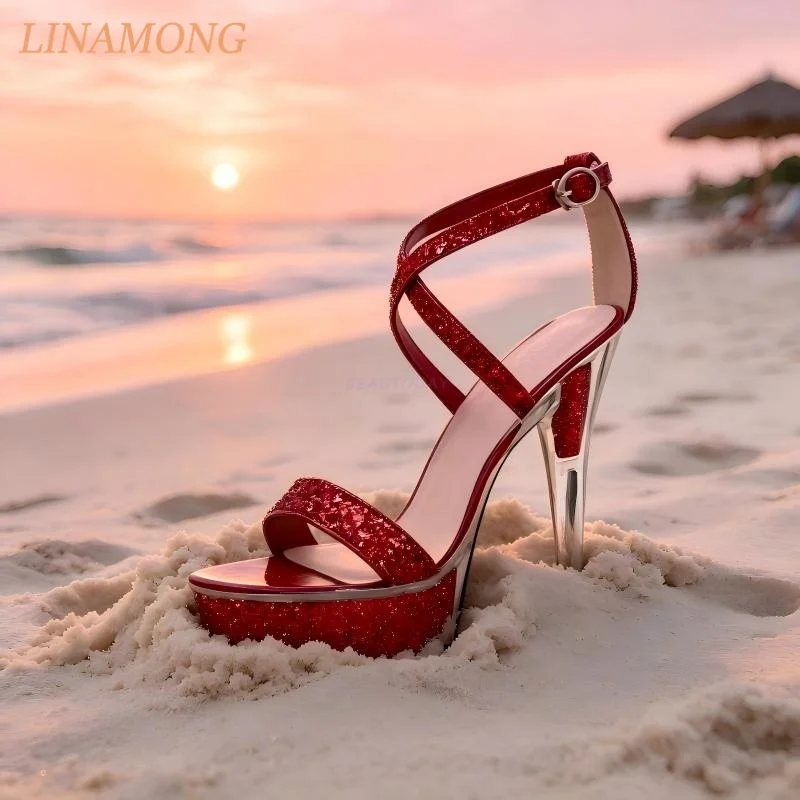 Glitter Covered Ankle Wrap Heel Sandals Open Toe Cross Strap Design Clear Slim Stiletto Thick Platform Club Stage Footwear
Glitter Covered Ankle Wrap Heel Sandals Open Toe Cross Strap Design Clear Slim Stiletto Thick Platform Club Stage Footwear