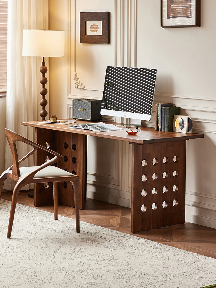 North American black walnut dining table French retro rectangular solid wood dining table household large board table desk dual-
North American black walnut dining table French retro rectangular solid wood dining table household large board table desk dual-