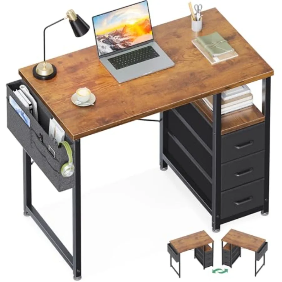 32 Inch Small Computer Desk with Fabric Drawers for Study Bedroom Home Office, Vintage Brown Storage Shelf Bag Desk for Small S
32 Inch Small Computer Desk with Fabric Drawers for Study Bedroom Home Office, Vintage Brown Storage Shelf Bag Desk for Small S