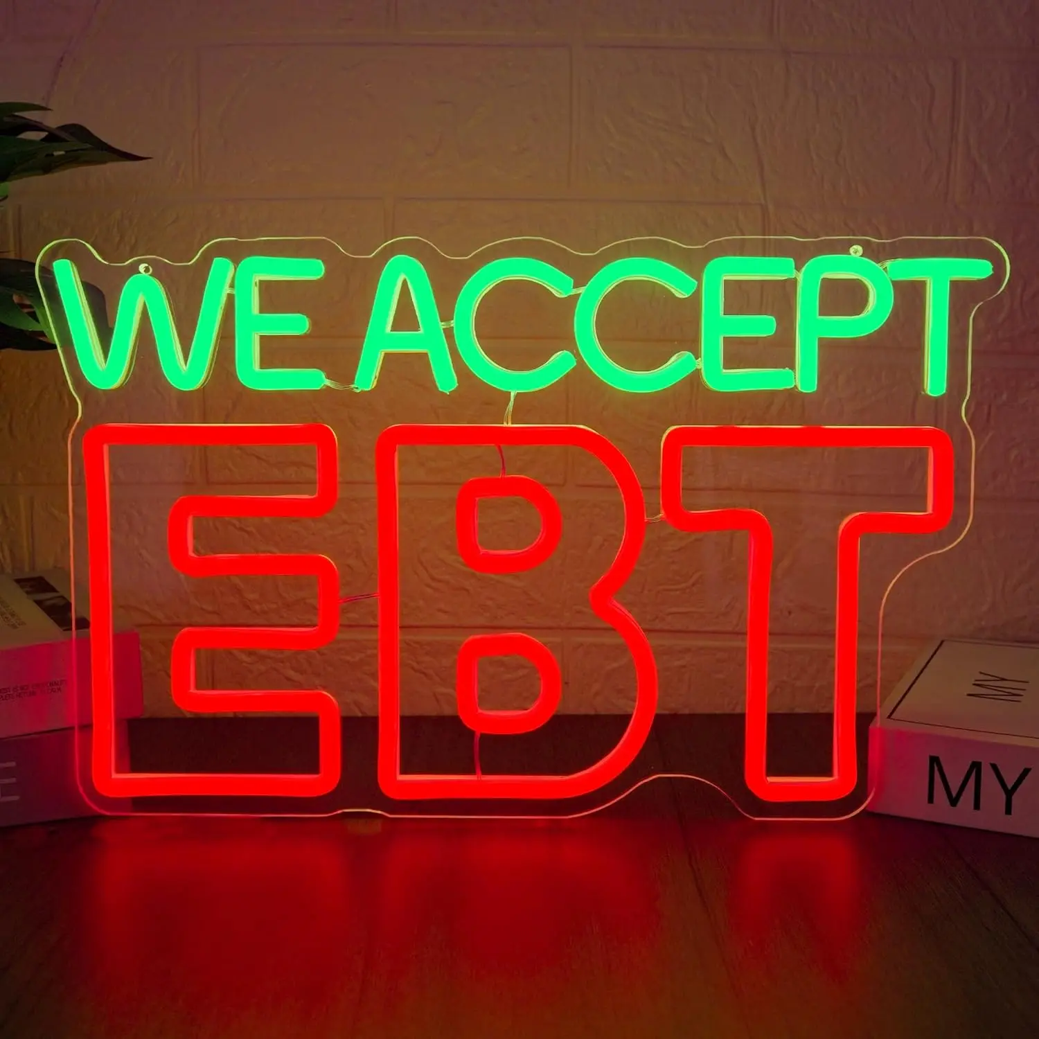 We Accept EBT Неоновая вывеска USB с регулируемой яркостью Бизнес-светодиодный светильник для барных магазинов благосостояние Индикатор оплаты Украшения personnalisé Подарок
We Accept EBT Неоновая вывеска USB с регулируемой яркостью Бизнес-светодиодный светильник для барных магазинов благосостояние Индикатор оплаты Украшения personnalisé Подарок