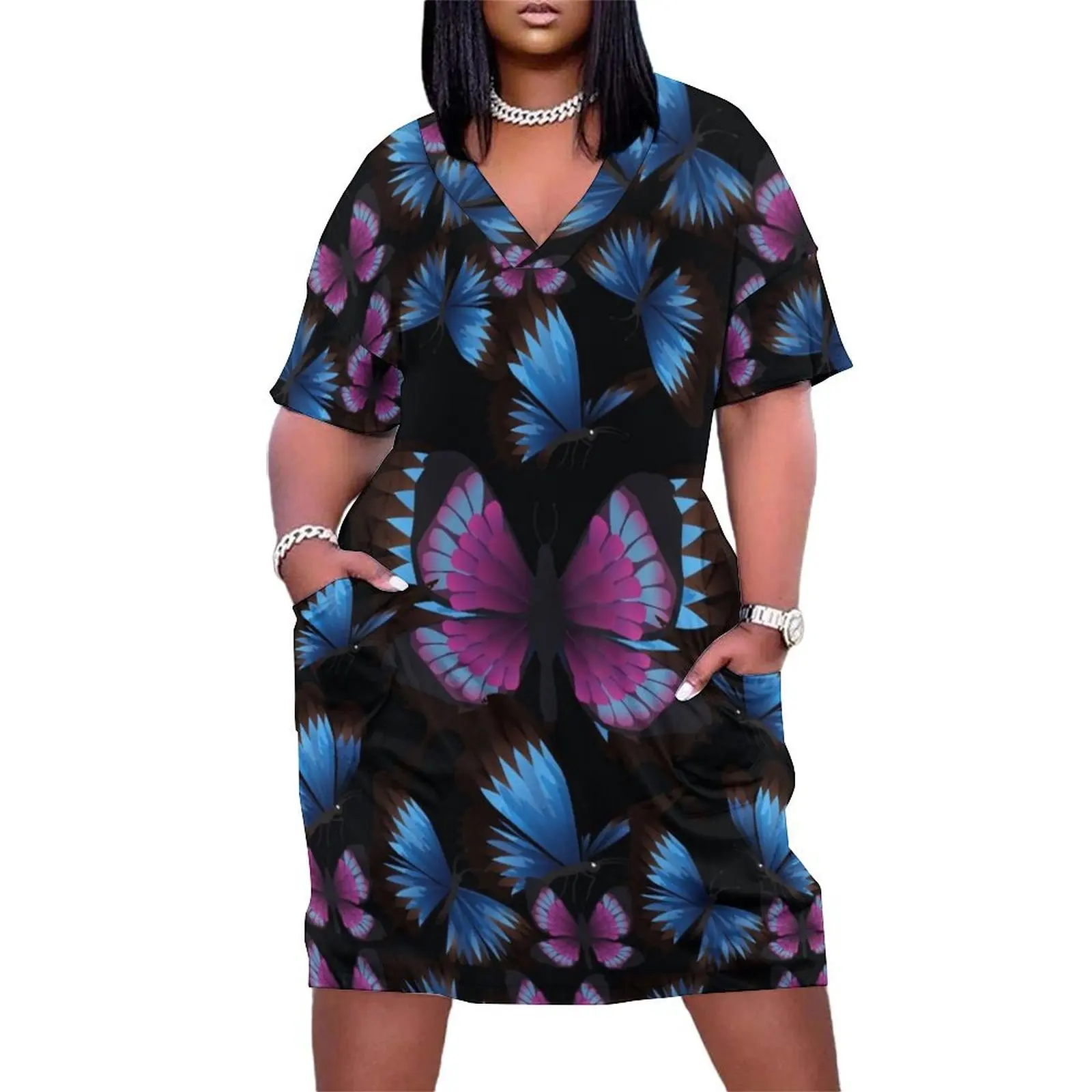 Blue and pink butterflies Loose Pocket Dress Clothing female Elegant gown party dresses women
Blue and pink butterflies Loose Pocket Dress Clothing female Elegant gown party dresses women
