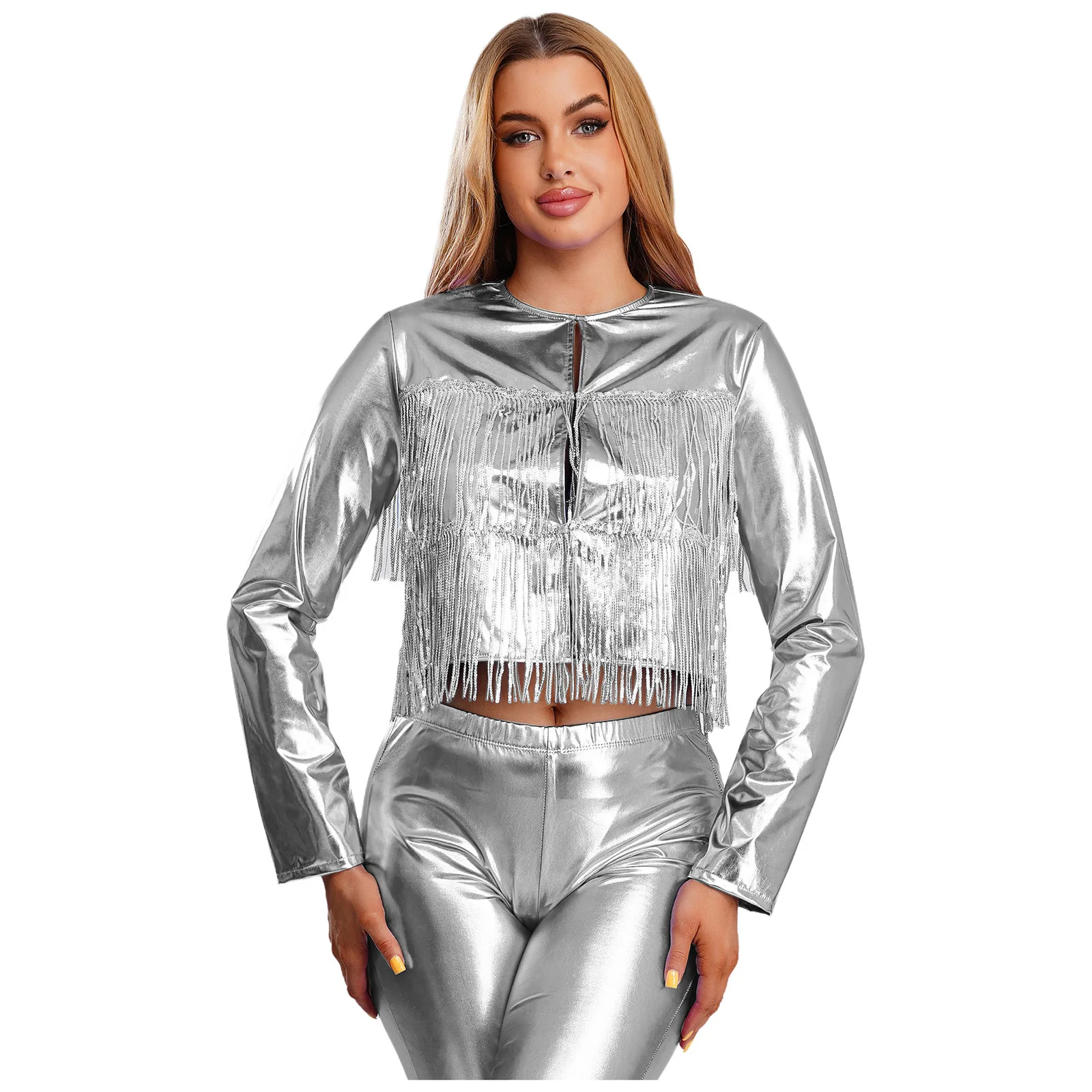 Женская модная блестящая куртка с бахромой, пальто с многоуровневыми пайетками и кисточками, пальто с длинным рукавом и круглым вырезом для пастушки, вечерние топы для рок-джазовых танцев
Женская модная блестящая куртка с бахромой, пальто с многоуровневыми пайетками и кисточками, пальто с длинным рукавом и круглым вырезом для пастушки, вечерние топы для рок-джазовых танцев