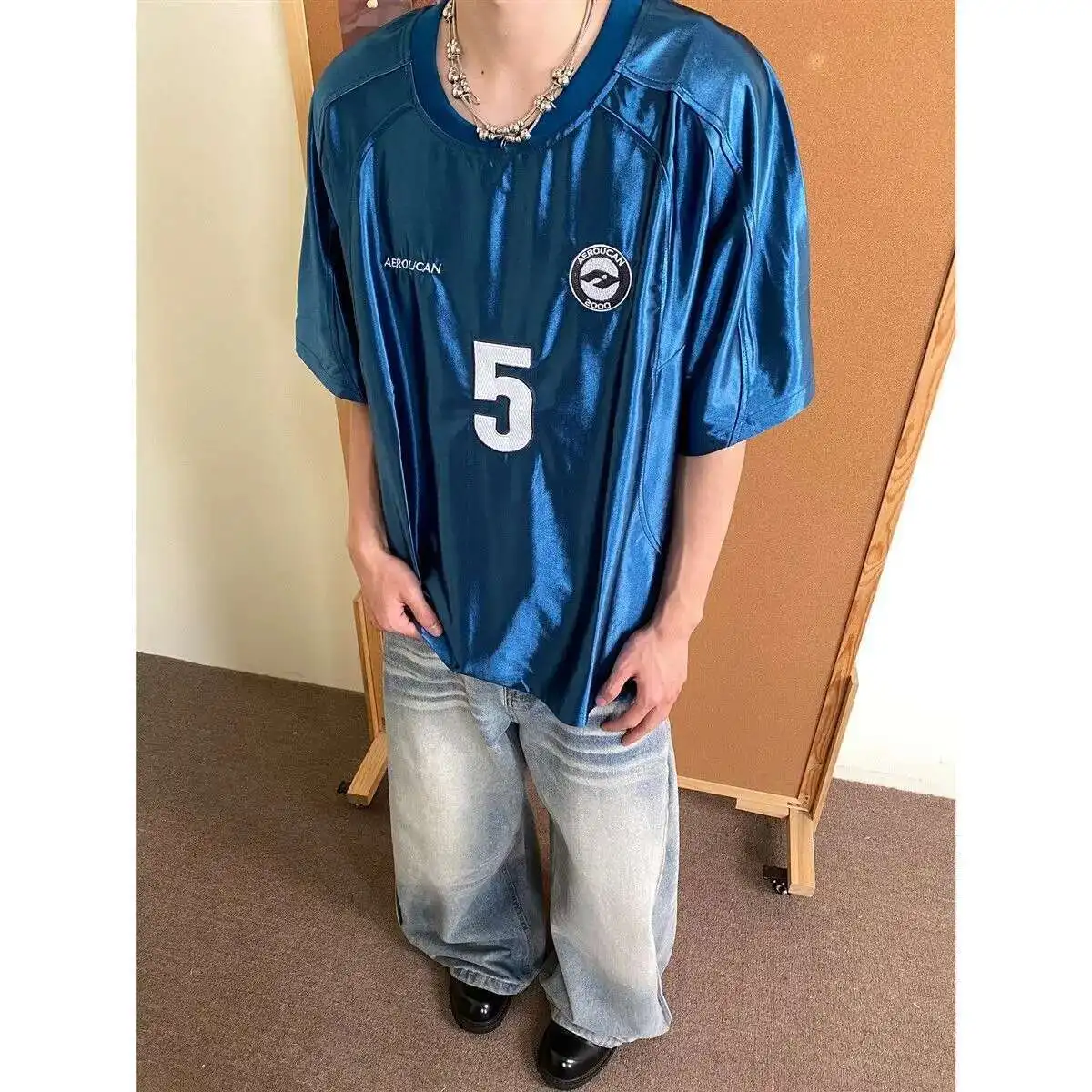 Glossy Embroidery Baseball Jersey Short Sleeve Shirt Summer T shirt Plus Size Satin Top Streetwear
Glossy Embroidery Baseball Jersey Short Sleeve Shirt Summer T shirt Plus Size Satin Top Streetwear