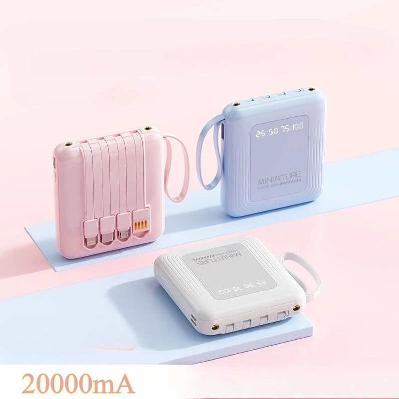 20000mAh Mini Power Bank With 4 Cable Dual Lights Mobile External Portable Battery Charger powerbank For iPhone Samsung Xiaomi
20000mAh Mini Power Bank With 4 Cable Dual Lights Mobile External Portable Battery Charger powerbank For iPhone Samsung Xiaomi