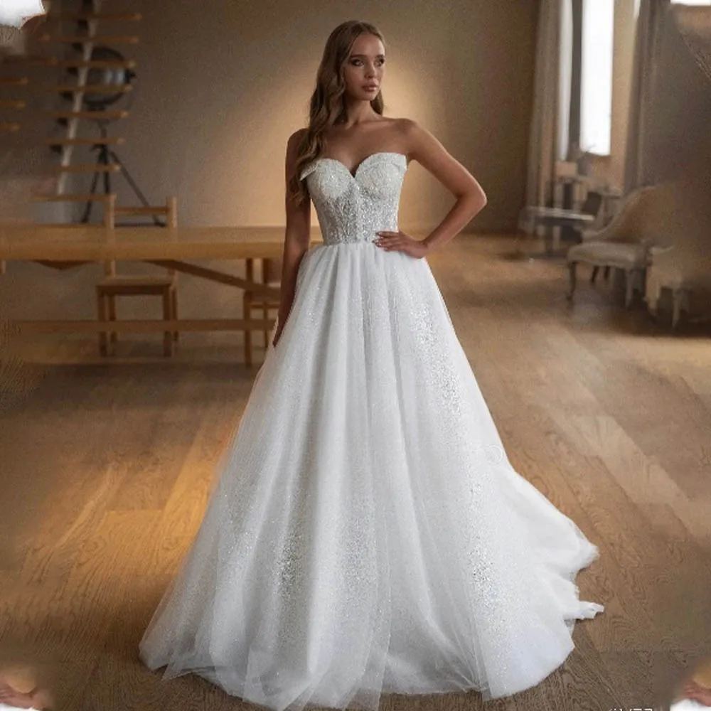 Shuny Sweetheart Sequined Bridal Grown A Line Wedding Dresses Custom Made 2026 Vestido De Noival
Shuny Sweetheart Sequined Bridal Grown A Line Wedding Dresses Custom Made 2026 Vestido De Noival