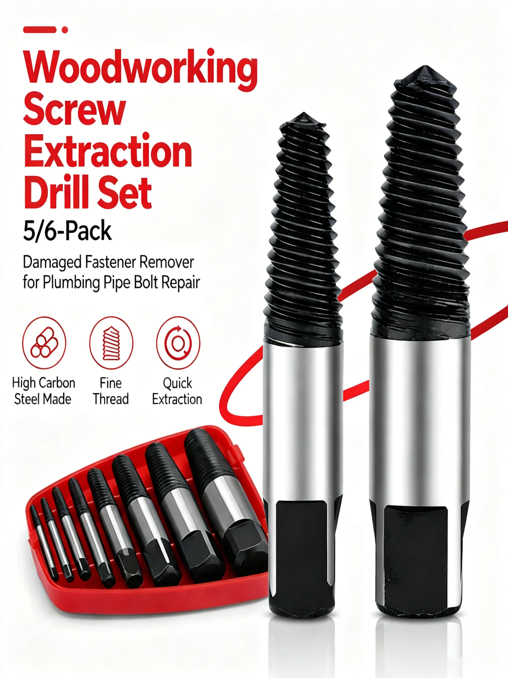 Woodworking Screw Extraction Drill Set, 5/6-Pack Damaged Fastener Remover for Plumbing Pipe Bolt Repair
Woodworking Screw Extraction Drill Set, 5/6-Pack Damaged Fastener Remover for Plumbing Pipe Bolt Repair