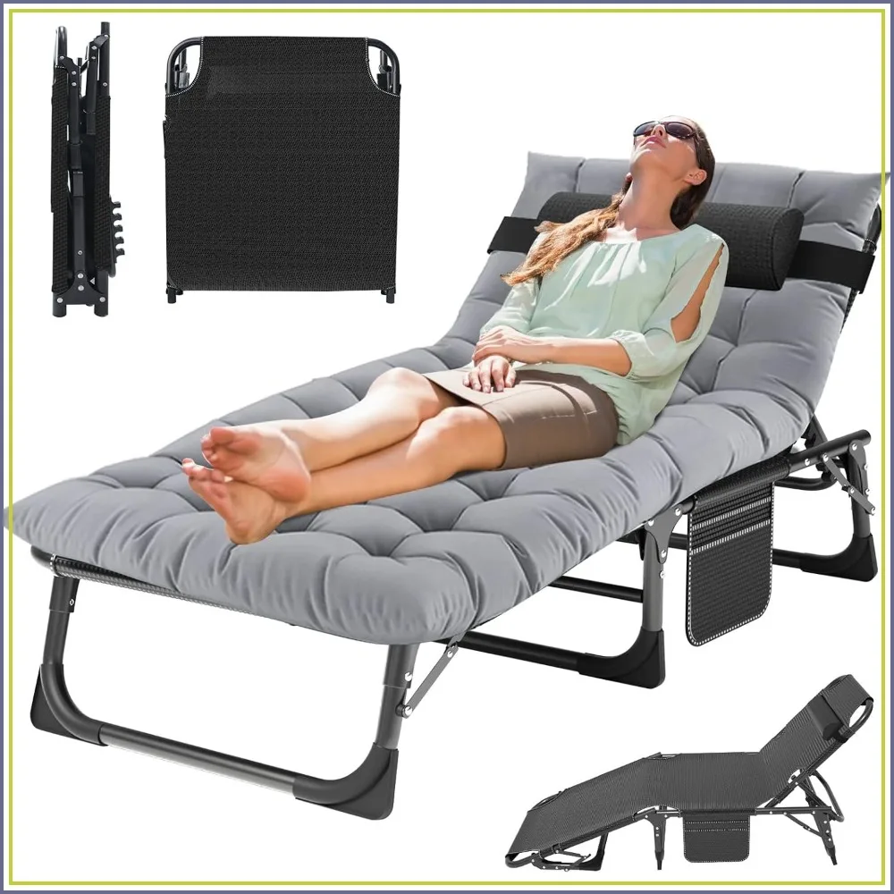 Folding Lounge Chair 5-Position Adjustable Portable Chaise for Pool Beach Patio Sunbathing with Removable Pillow
Folding Lounge Chair 5-Position Adjustable Portable Chaise for Pool Beach Patio Sunbathing with Removable Pillow