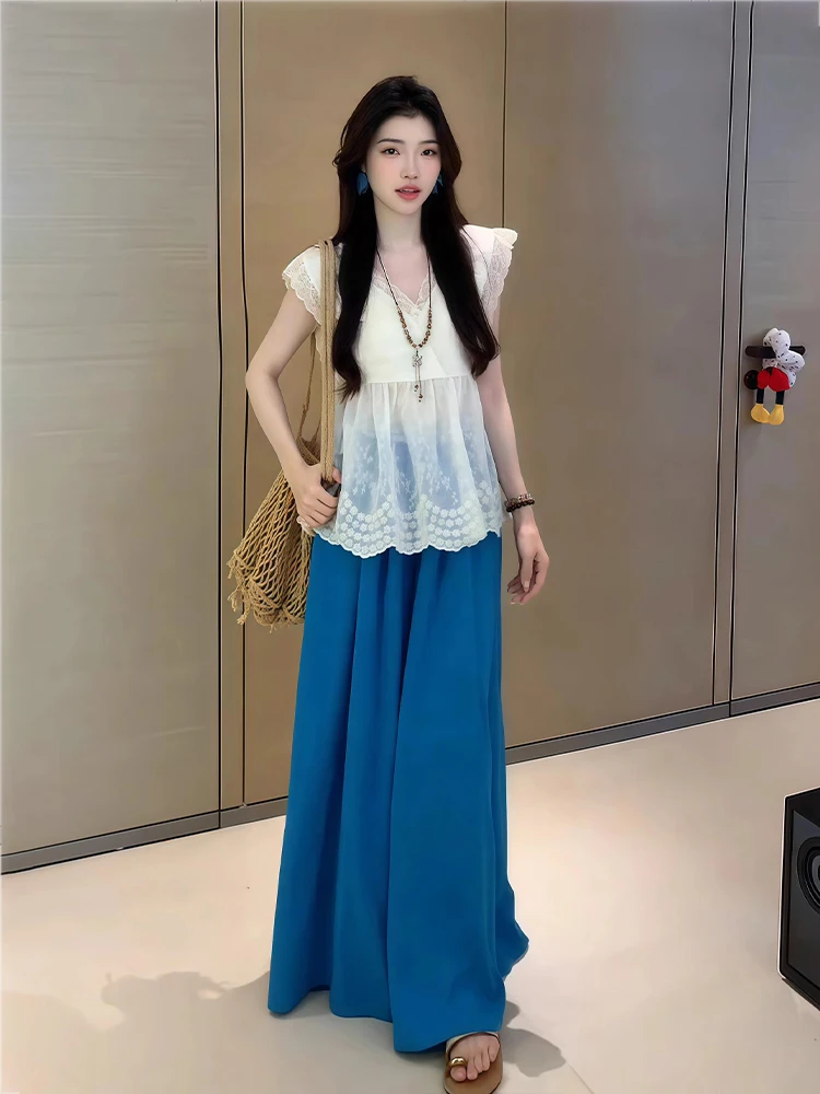 Unique Beautiful Summer New OOTD White Lace Shirt Wide Leg Pants Set Women Korean Style Small Fragrance Wind Fashion Set
Unique Beautiful Summer New OOTD White Lace Shirt Wide Leg Pants Set Women Korean Style Small Fragrance Wind Fashion Set