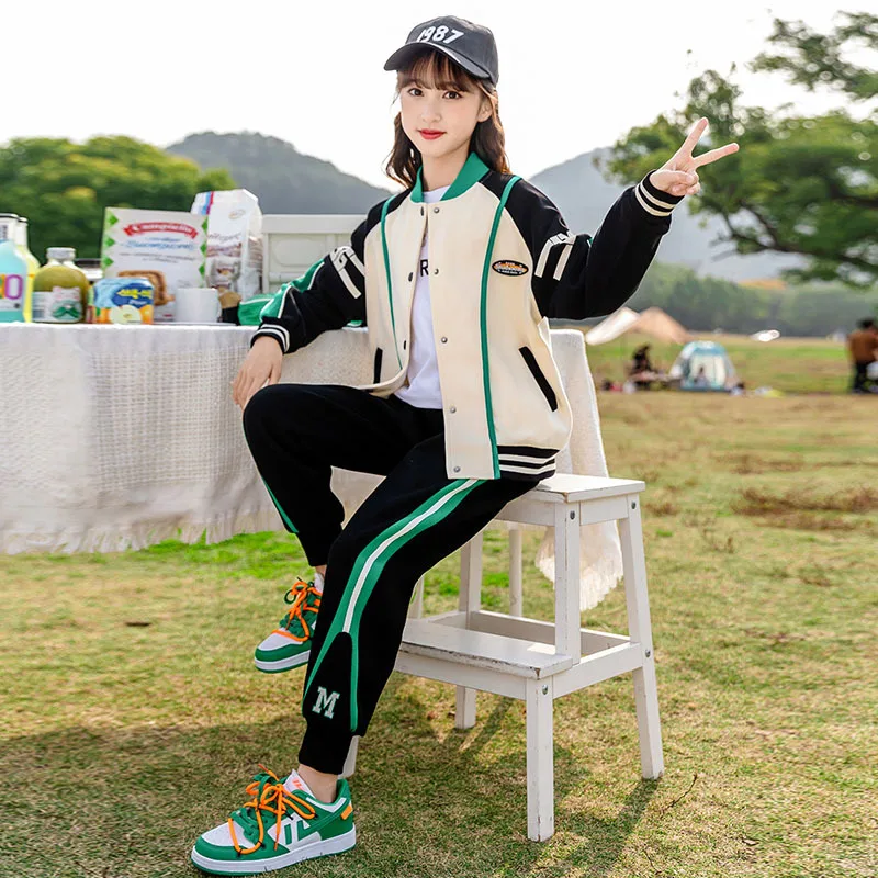 Spring Autumn School Girl Tracksuit Junior Girl Contrast Single-breasted Sport Coats+Sport Pants Child Jogging Sets 4-12Years
Spring Autumn School Girl Tracksuit Junior Girl Contrast Single-breasted Sport Coats+Sport Pants Child Jogging Sets 4-12Years