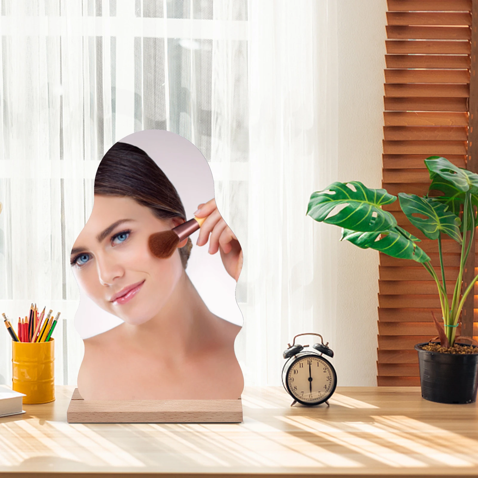 Lovely Shaped Acrylic Makeup Wooden Base Sturdy Portable Desktop Vanity Mirror Bedroom Office Home Decor Gift Frameless
Lovely Shaped Acrylic Makeup Wooden Base Sturdy Portable Desktop Vanity Mirror Bedroom Office Home Decor Gift Frameless