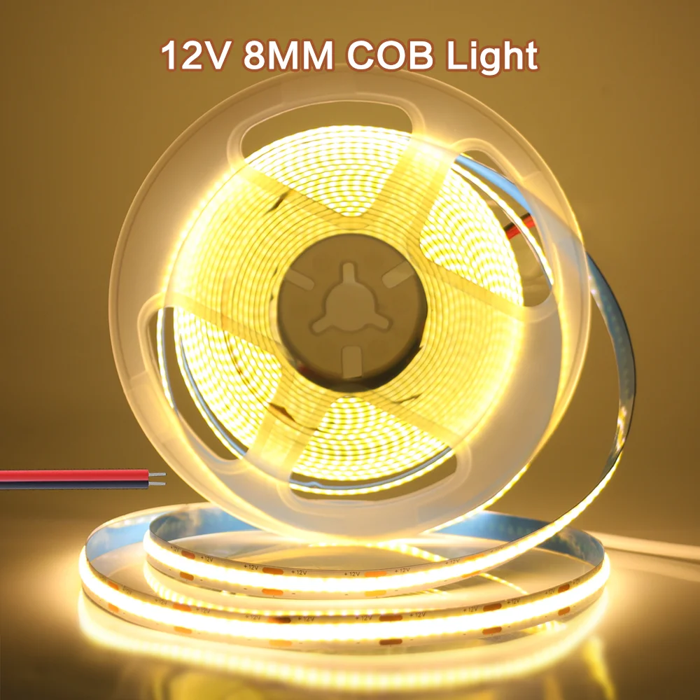 8MM COB LED Strip Light 12V 320LEDs/m Flexible Ribbon Tape 3000K 4000K 6000K Rope TV Backlight for Home Decor
8MM COB LED Strip Light 12V 320LEDs/m Flexible Ribbon Tape 3000K 4000K 6000K Rope TV Backlight for Home Decor