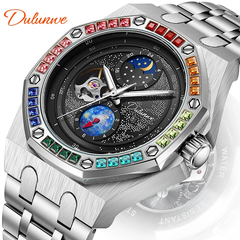 DULUNWE Top Brand Rhinestone Set Bezel Design New Automatic Steel Mechanical Watch Tourbillon Luminous Waterproof Men's Watch
DULUNWE Top Brand Rhinestone Set Bezel Design New Automatic Steel Mechanical Watch Tourbillon Luminous Waterproof Men's Watch