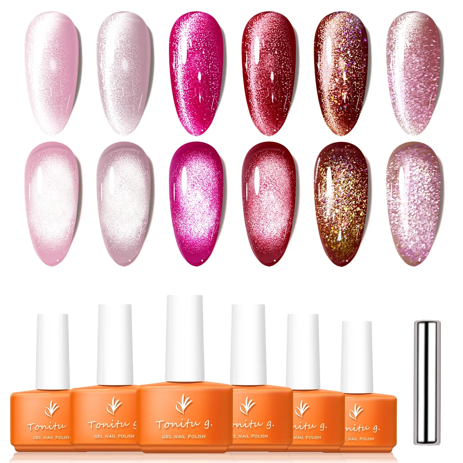 Cat Eye Nail Gel Set,Holographic Magnetic Gel Polish,Soak Off UV/LED 6 Colors Nail Art Kit with Magnet Stick,for Manicure Salon
Cat Eye Nail Gel Set,Holographic Magnetic Gel Polish,Soak Off UV/LED 6 Colors Nail Art Kit with Magnet Stick,for Manicure Salon