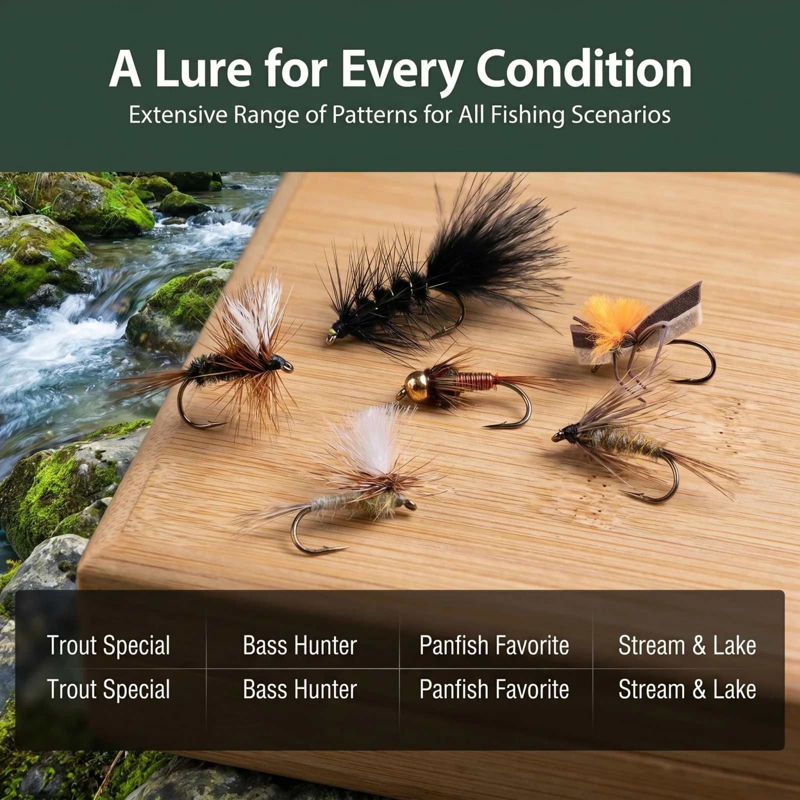 Goture Fly Fishing Flies Kit with Bamboo Box | Dry, Wet,Nymph, Streamer Flies|Versatile Lures for Trout,Bass,Salmon Pike Fishing
Goture Fly Fishing Flies Kit with Bamboo Box | Dry, Wet,Nymph, Streamer Flies|Versatile Lures for Trout,Bass,Salmon Pike Fishing