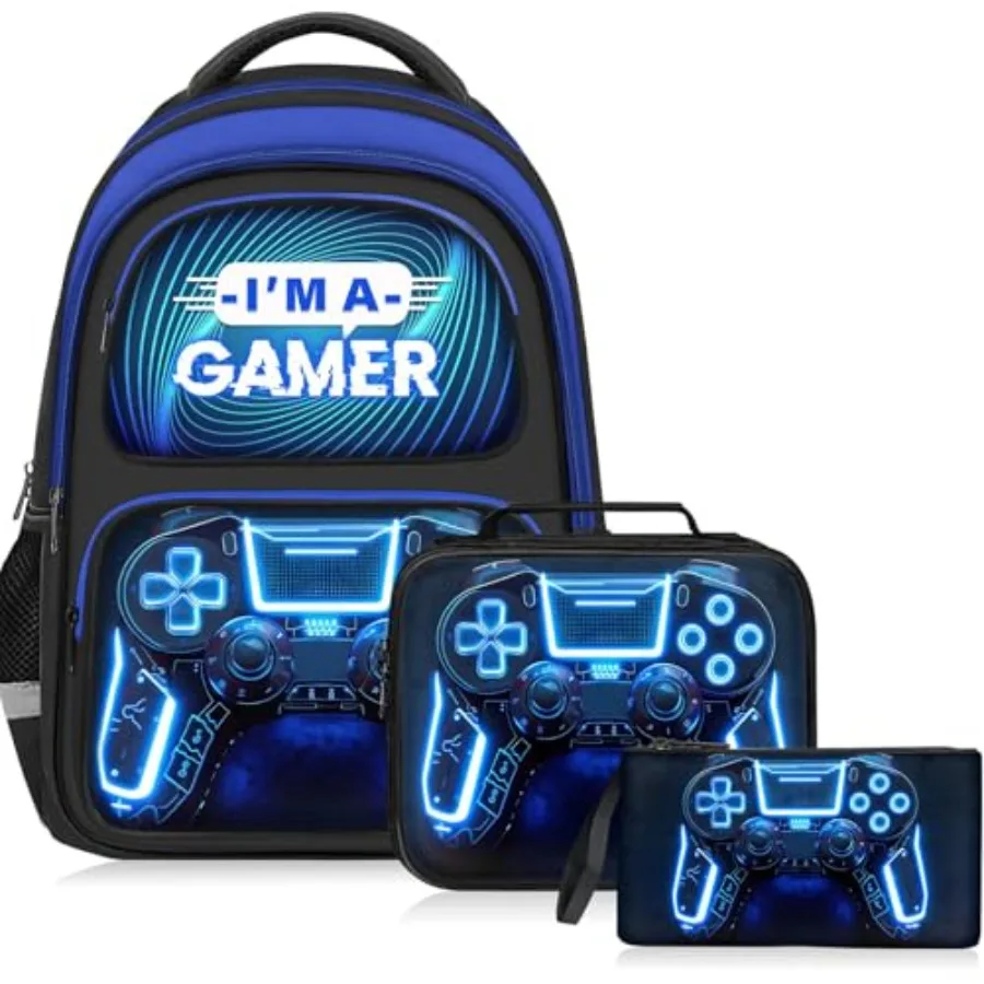 School Backpack for Boys - 3pcs Gamer Boys Backpack with Lunch Box Set for Teens Elementary Middle School - 17″ Video Game Book
School Backpack for Boys - 3pcs Gamer Boys Backpack with Lunch Box Set for Teens Elementary Middle School - 17″ Video Game Book