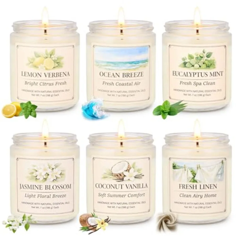 Scented Candle Gift Set, 6 Pack 7oz Natural Soy Wax Aromatherapy Candles, Coconut Vanilla Lemon Verbena Fresh Linen Scents, Lon
Scented Candle Gift Set, 6 Pack 7oz Natural Soy Wax Aromatherapy Candles, Coconut Vanilla Lemon Verbena Fresh Linen Scents, Lon