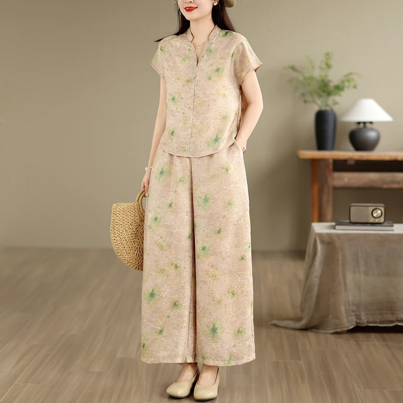 Fashionable Cotton Linen Two-Piece Set Short Sleeve Top Casual Pants Ensemble for plus Size Women Summer New Arrival
Fashionable Cotton Linen Two-Piece Set Short Sleeve Top Casual Pants Ensemble for plus Size Women Summer New Arrival