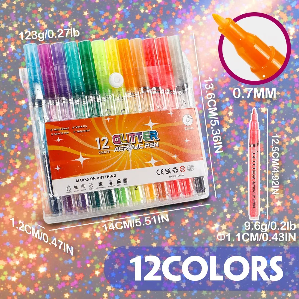 New 12/24Colors Glitter Pen Water-Based Quick-Drying Acrylic Pen Set DIY Graffiti Drawing Art Markers Pen Stone Wood Calligraphy
New 12/24Colors Glitter Pen Water-Based Quick-Drying Acrylic Pen Set DIY Graffiti Drawing Art Markers Pen Stone Wood Calligraphy