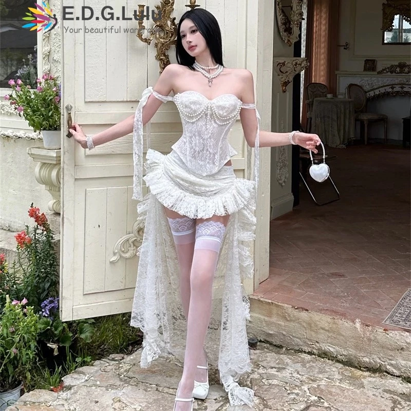 EDGLuLu Two Piece Set Sexy Drawstring Lace-Up Backless Strapless Top+High Waist Irregular Pleated Long Skirt Lace Suit ED
EDGLuLu Two Piece Set Sexy Drawstring Lace-Up Backless Strapless Top+High Waist Irregular Pleated Long Skirt Lace Suit ED