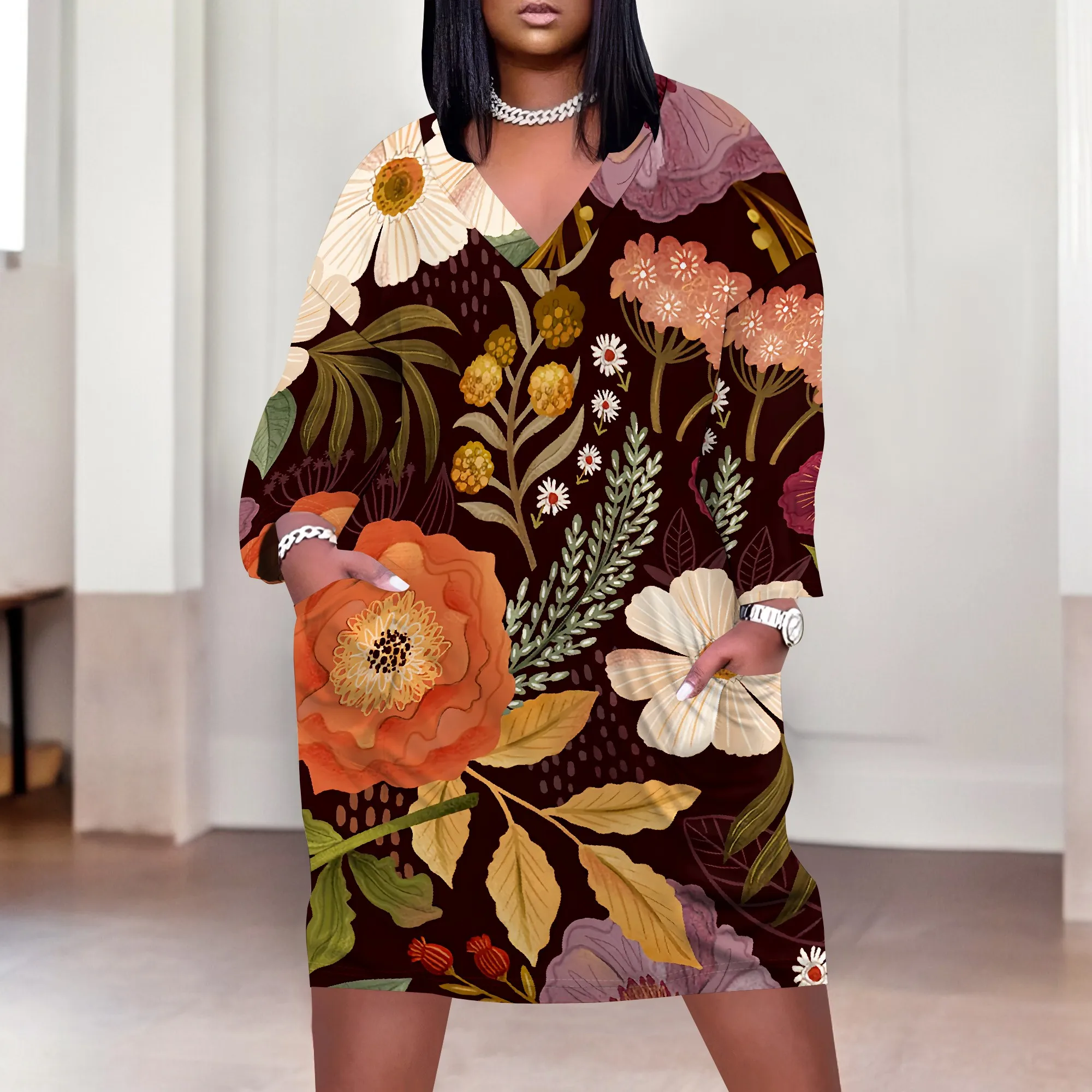 Plus Size Women's Floral Print Dress, XL-6XL, V-Neck Boho Chic Fall Dress, 2025 New Arrival
Plus Size Women's Floral Print Dress, XL-6XL, V-Neck Boho Chic Fall Dress, 2025 New Arrival