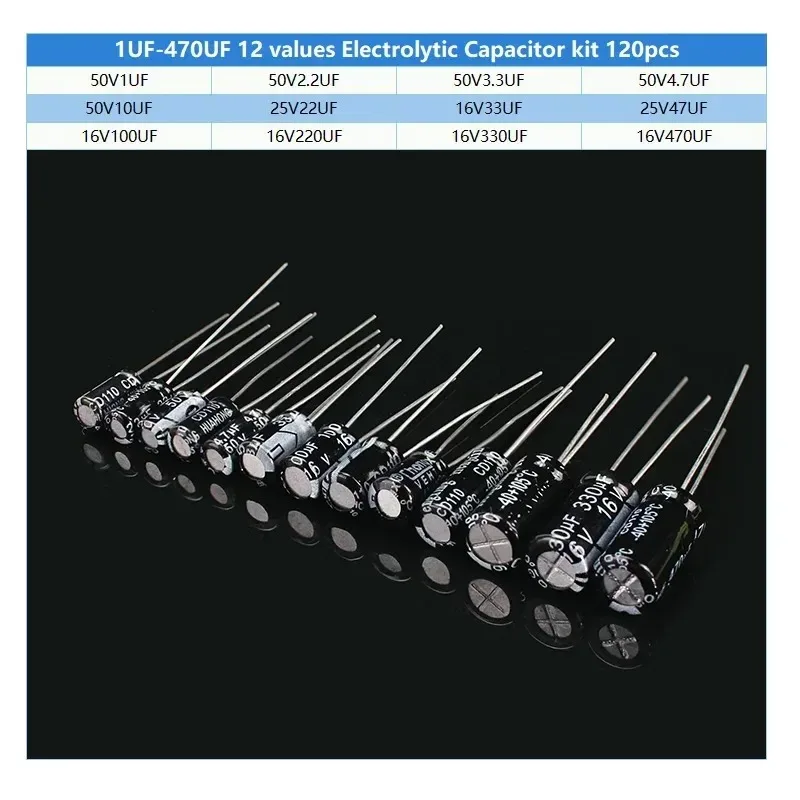 120PCS Aluminum Electrolytic Capacitor 12 Values 1UF-470UF Assortment Kit 16V 25V 50V Aluminum Radial Electrolytic Capacitors
120PCS Aluminum Electrolytic Capacitor 12 Values 1UF-470UF Assortment Kit 16V 25V 50V Aluminum Radial Electrolytic Capacitors