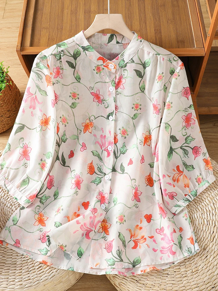 Summer Large Size Loose Slimming Artistic Floral Print Shirt Women's Fashionable Seven-Quarter Sleeve Small Top
Summer Large Size Loose Slimming Artistic Floral Print Shirt Women's Fashionable Seven-Quarter Sleeve Small Top