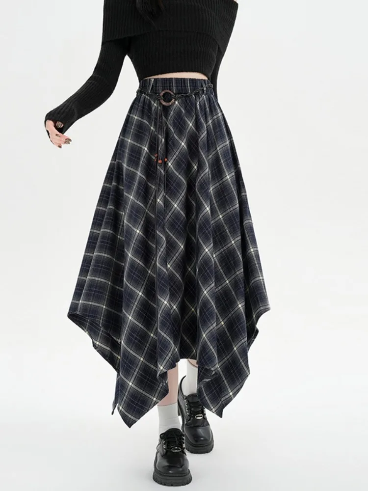 High Waist Thiened Plaid A-Line Skirt for Women with Belt Asymmetrical Ciwalk Polyester Fiber Skirt Korean Sle
High Waist Thiened Plaid A-Line Skirt for Women with Belt Asymmetrical Ciwalk Polyester Fiber Skirt Korean Sle
