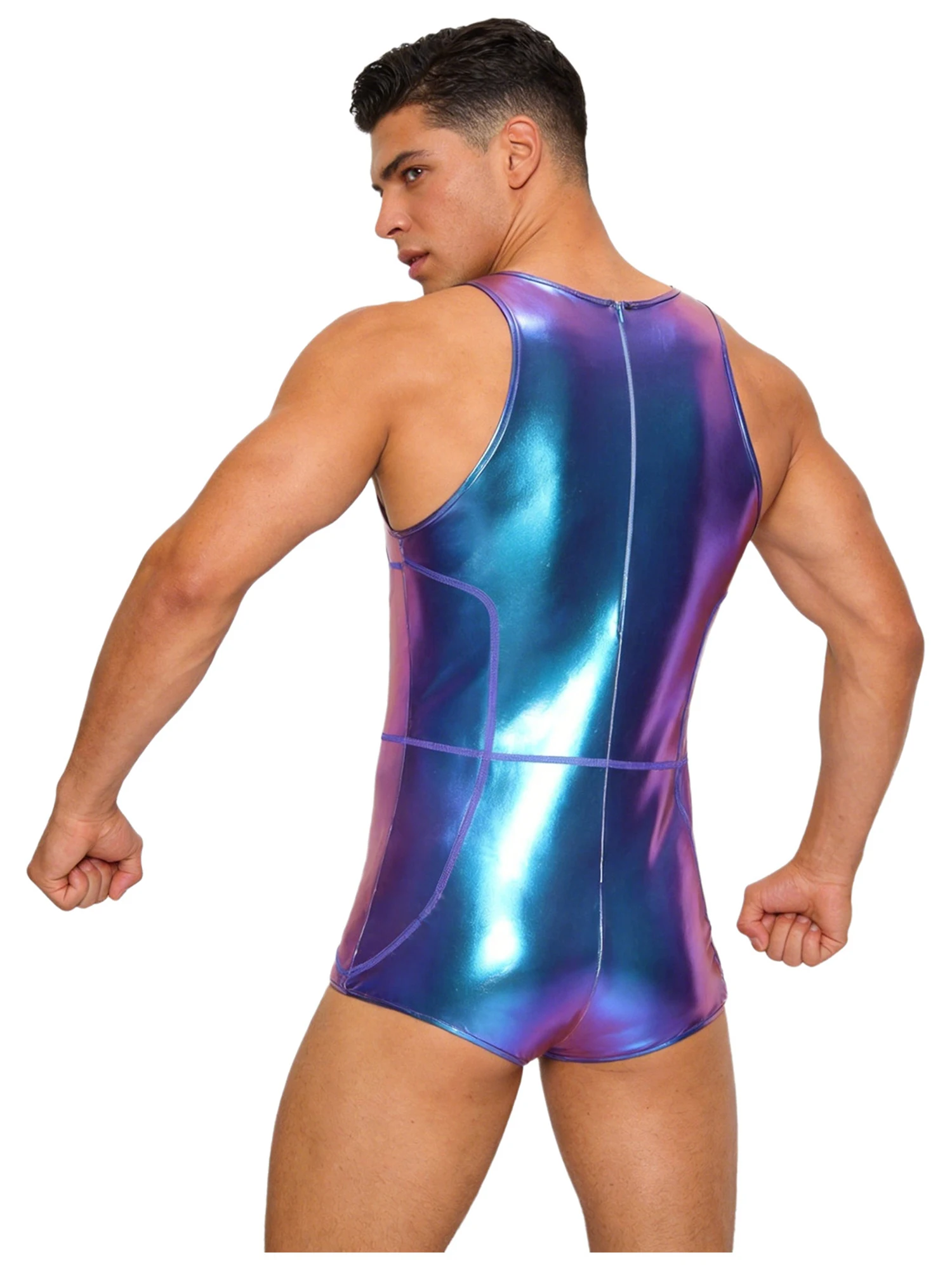 Men Bodysuit Swimwear One Piece Bathing Suit Metallic Shiny Sleeveless Shorts Bottom Back Zipper Clubwear for Rave Party
Men Bodysuit Swimwear One Piece Bathing Suit Metallic Shiny Sleeveless Shorts Bottom Back Zipper Clubwear for Rave Party