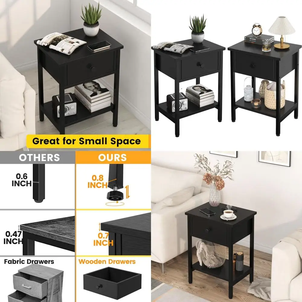 Pair of Black Metal & Wood Nightstands with Drawers and Storage Shelves for Living Room and Bedroom
Pair of Black Metal & Wood Nightstands with Drawers and Storage Shelves for Living Room and Bedroom