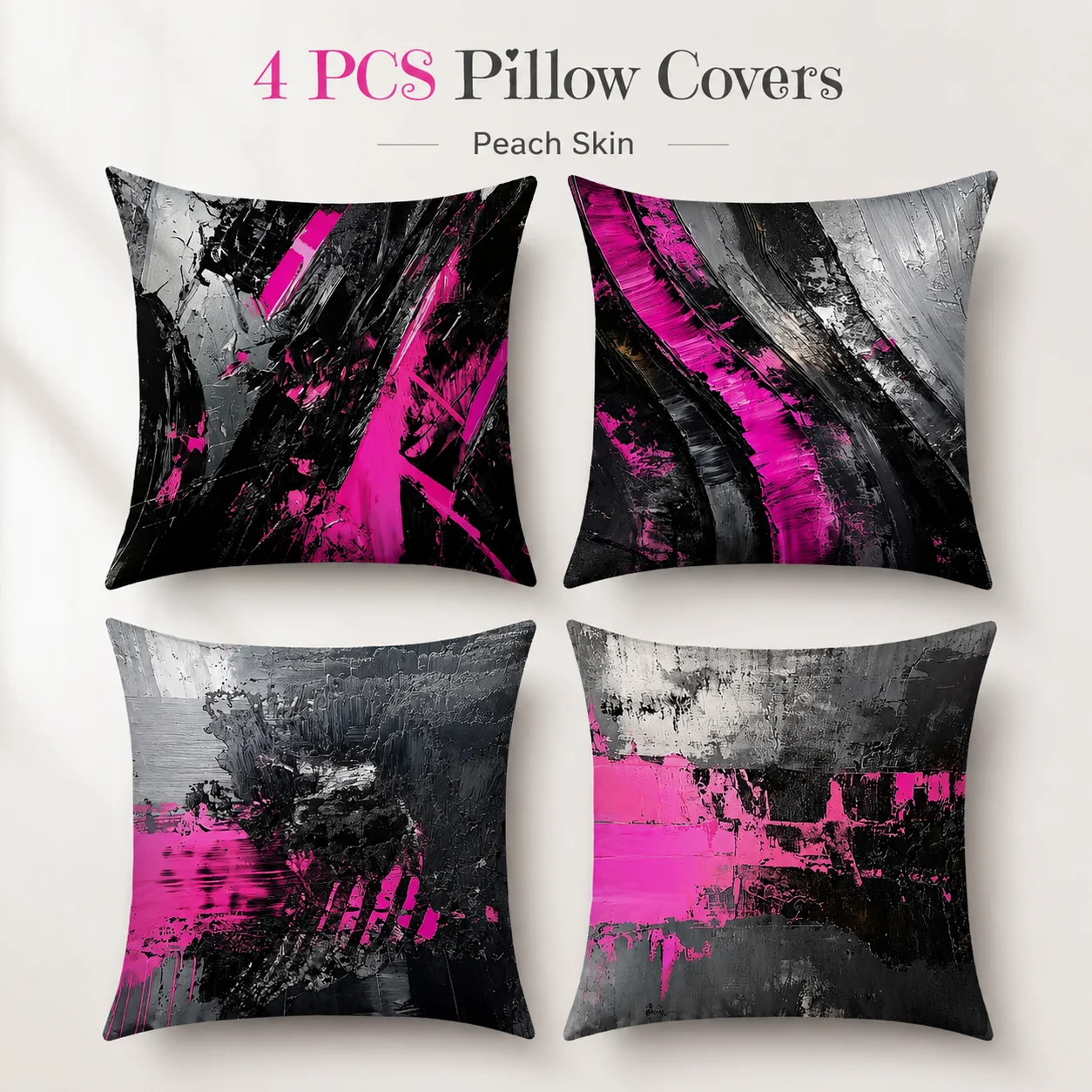 4 Pcs Hot Pink Black Cushion Covers 2D Flat Printed Peach Skin Contemporary Abstract Art Pillow Case For Modern Home Decor
4 Pcs Hot Pink Black Cushion Covers 2D Flat Printed Peach Skin Contemporary Abstract Art Pillow Case For Modern Home Decor