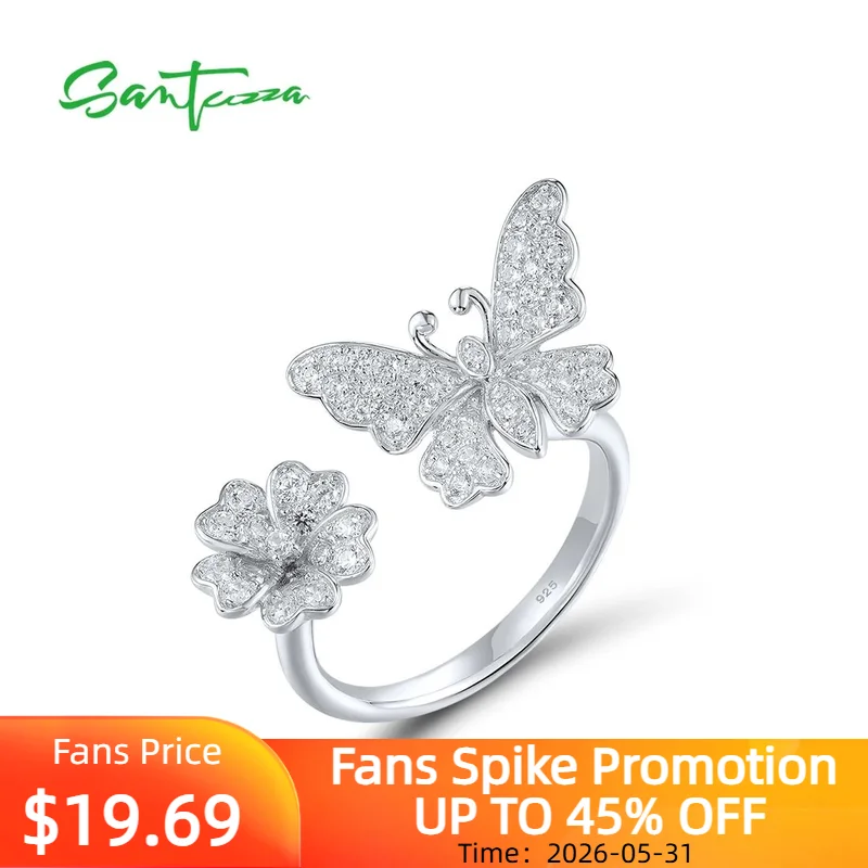 SANTUZZA Pure 925 Sterling Silver Open Rings For Women Sparkling White Cubic Zirconia Lovely Butterfly & Flower Fine Jewelry
SANTUZZA Pure 925 Sterling Silver Open Rings For Women Sparkling White Cubic Zirconia Lovely Butterfly & Flower Fine Jewelry