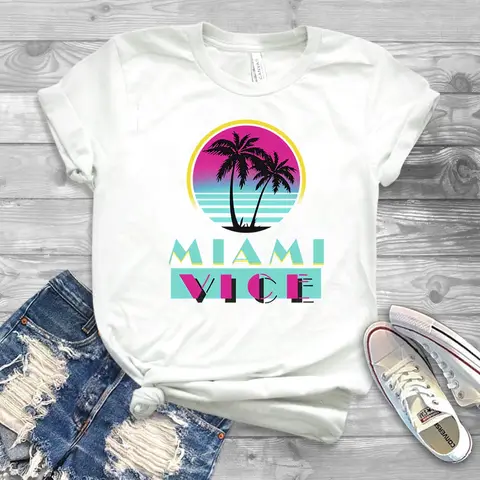 2020 MIAMI VICE serial telewizyjny koszula Miami Vice Archer Retro Vintage Neon 80s Retrowave Synthwave koszulka damska odzież