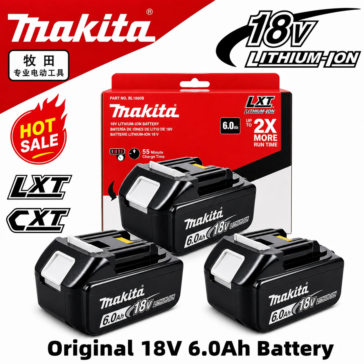 Makita 18V 6.0AhLithium Ion Battery Rechargeable for All 18V Makita Cordless Handheld Devices Power Tools
Makita 18V 6.0AhLithium Ion Battery Rechargeable for All 18V Makita Cordless Handheld Devices Power Tools