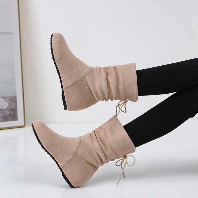 Lace-up Wedge Heel Mid-calf Boots for Women in The Autumn of 2026,European and American Pleated Plus-size Slimming Fashion Boots
Lace-up Wedge Heel Mid-calf Boots for Women in The Autumn of 2026,European and American Pleated Plus-size Slimming Fashion Boots