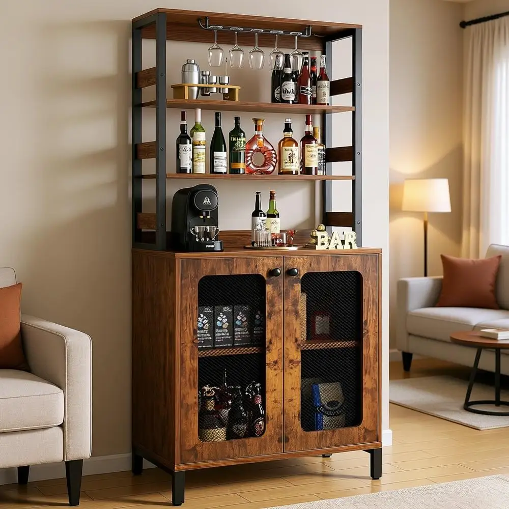 67 Tall Wine & Liquor Cabinet with LED Lights, Glass Holders, and Power Outlets - Rustic Brown
67 Tall Wine & Liquor Cabinet with LED Lights, Glass Holders, and Power Outlets - Rustic Brown