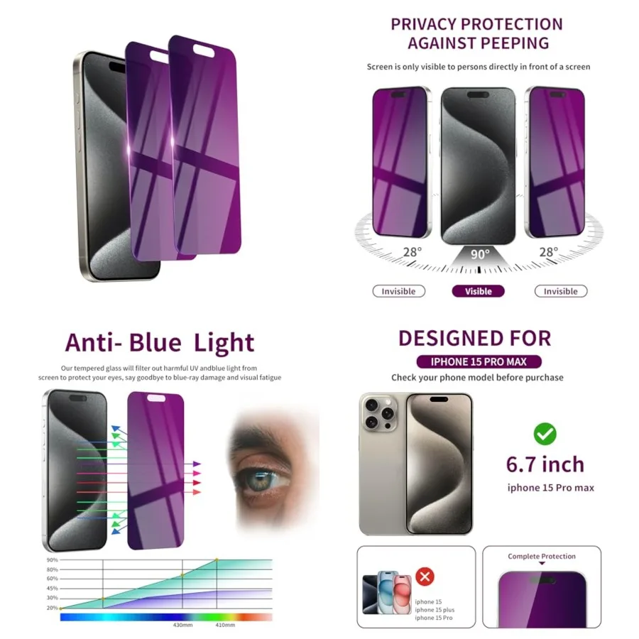 2 Pack Privacy Screen tector Max Tempered Glass 6.7'' Anti-Spy Eye tection Anti-Scratch Full Coverage
2 Pack Privacy Screen tector Max Tempered Glass 6.7'' Anti-Spy Eye tection Anti-Scratch Full Coverage