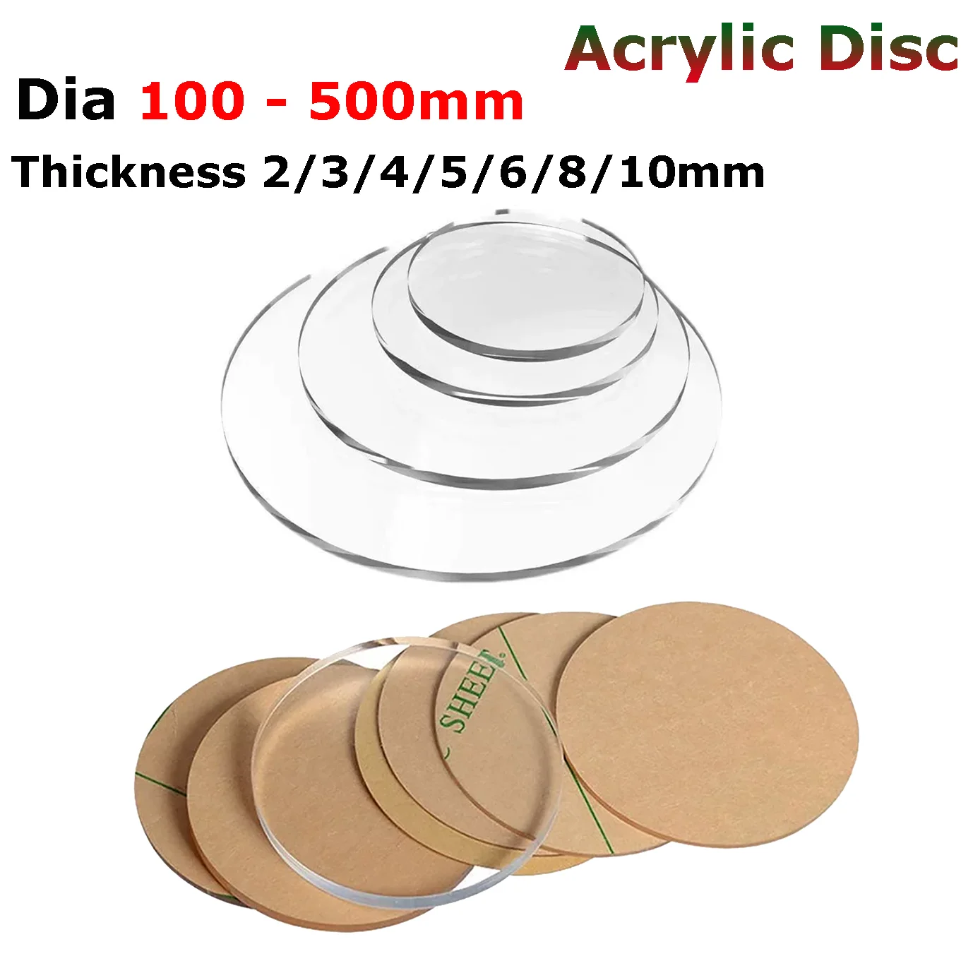Round High Transparent Acrylic Disc Sheet Plexiglass Plastic Circular Plate Diameter 100mm - 500mm Thickness 2/3/4/5/6/8/10mm
Round High Transparent Acrylic Disc Sheet Plexiglass Plastic Circular Plate Diameter 100mm - 500mm Thickness 2/3/4/5/6/8/10mm