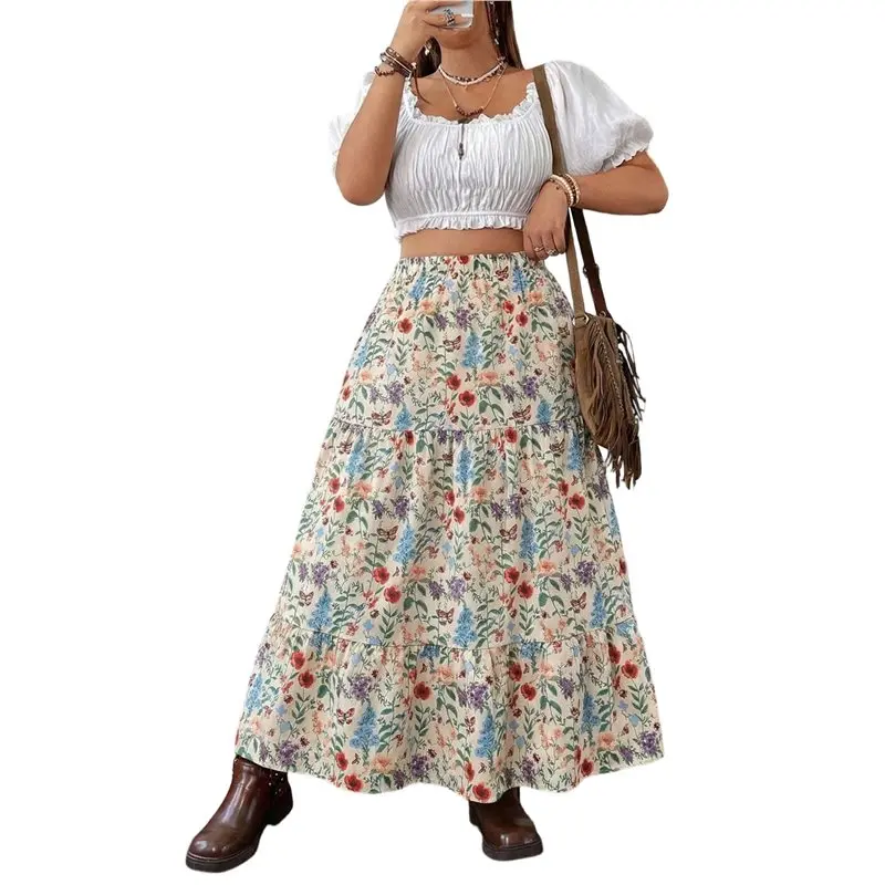 Apricot Boho Floral Maxi Skirt - Women's High Waist Flowy Long Casual Beach Summer XL
Apricot Boho Floral Maxi Skirt - Women's High Waist Flowy Long Casual Beach Summer XL