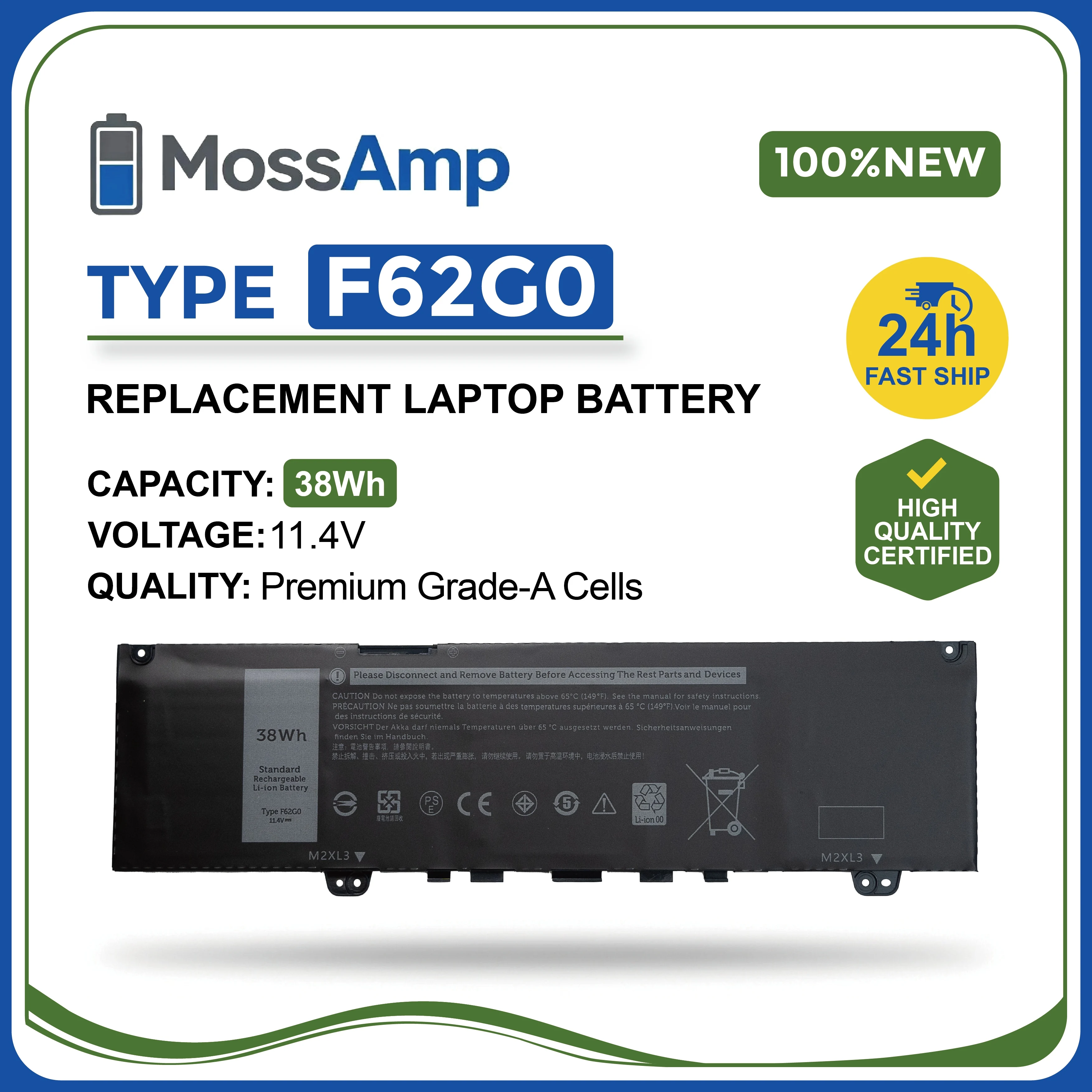 MossAmp F62G0 for DELL Inspiron 13 7373 7386 2 in 1 5370 7370 7380 P83G P87G Vostro 5370 fits 39DY5 RPJC3 P87G P83G001
MossAmp F62G0 for DELL Inspiron 13 7373 7386 2 in 1 5370 7370 7380 P83G P87G Vostro 5370 fits 39DY5 RPJC3 P87G P83G001