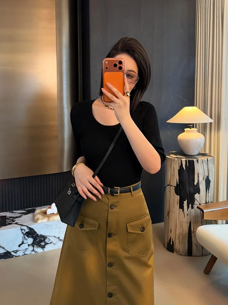 Женская вязаная шерстяная футболка Meng: повседневный стиль, рукав до локтя, бесшовная, для отдыха, однотонная, весенняя, стандартный крой
Женская вязаная шерстяная футболка Meng: повседневный стиль, рукав до локтя, бесшовная, для отдыха, однотонная, весенняя, стандартный крой