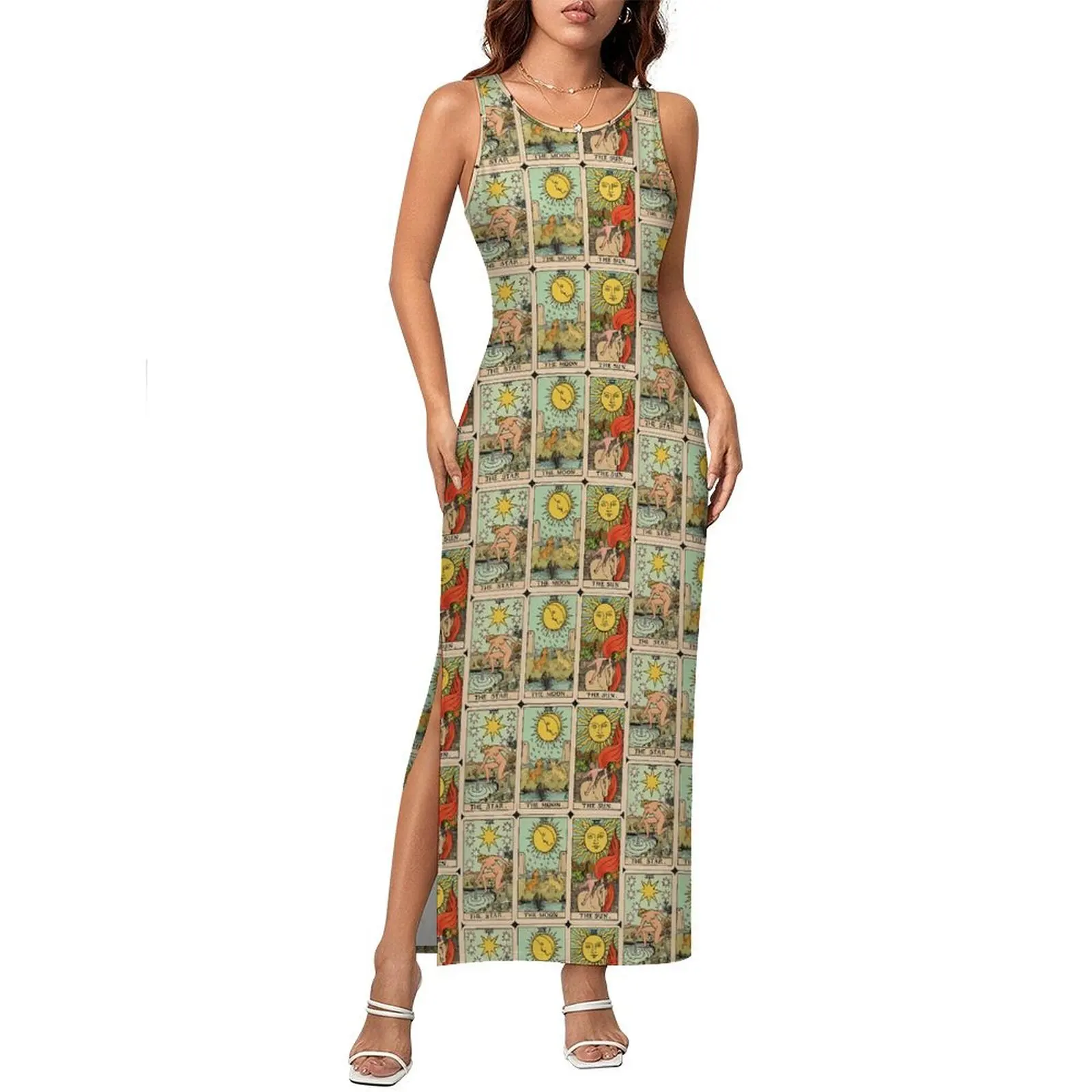 Woman Bodycon Dress Night Club Vintage Tarot Cards Maxi Dresses Summer Sun Moon Stars Sleeveless Street Fashion Graphic Dress
Woman Bodycon Dress Night Club Vintage Tarot Cards Maxi Dresses Summer Sun Moon Stars Sleeveless Street Fashion Graphic Dress