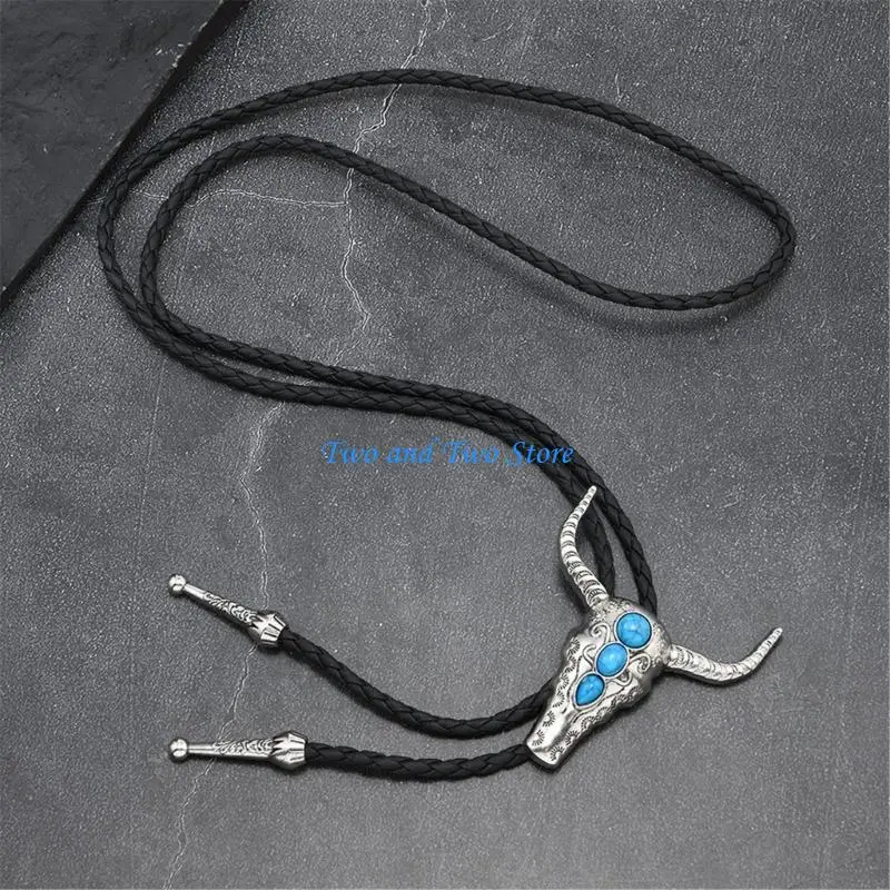 HX6F Western Shoestring Necktie Braided Belt Tie Cool Bullhead Charm Engraved Stone Pendant for Women Men
HX6F Western Shoestring Necktie Braided Belt Tie Cool Bullhead Charm Engraved Stone Pendant for Women Men