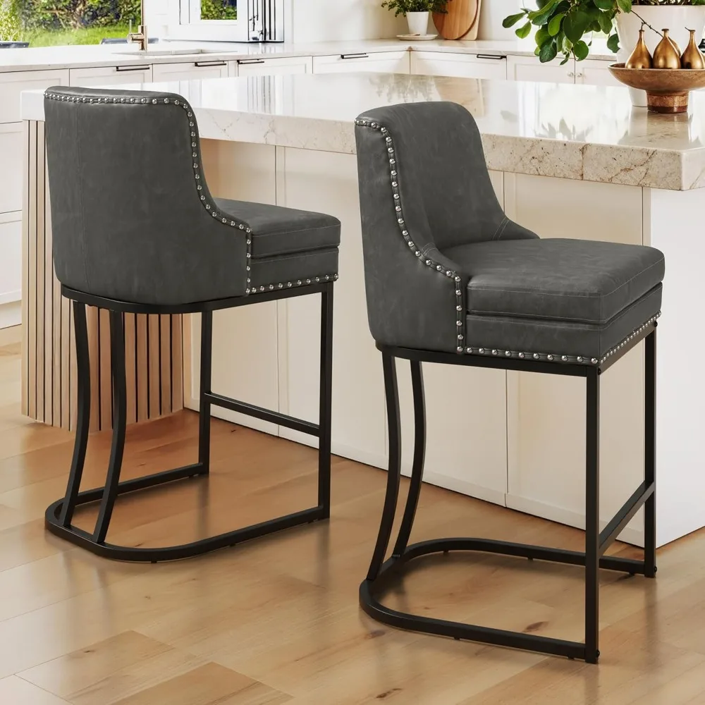 26" Bar Stools Set of 2, Modern Counter Height Bar Stools with Backrest Faux Leather Double Upholstered Barstools with Metal Fr
26" Bar Stools Set of 2, Modern Counter Height Bar Stools with Backrest Faux Leather Double Upholstered Barstools with Metal Fr