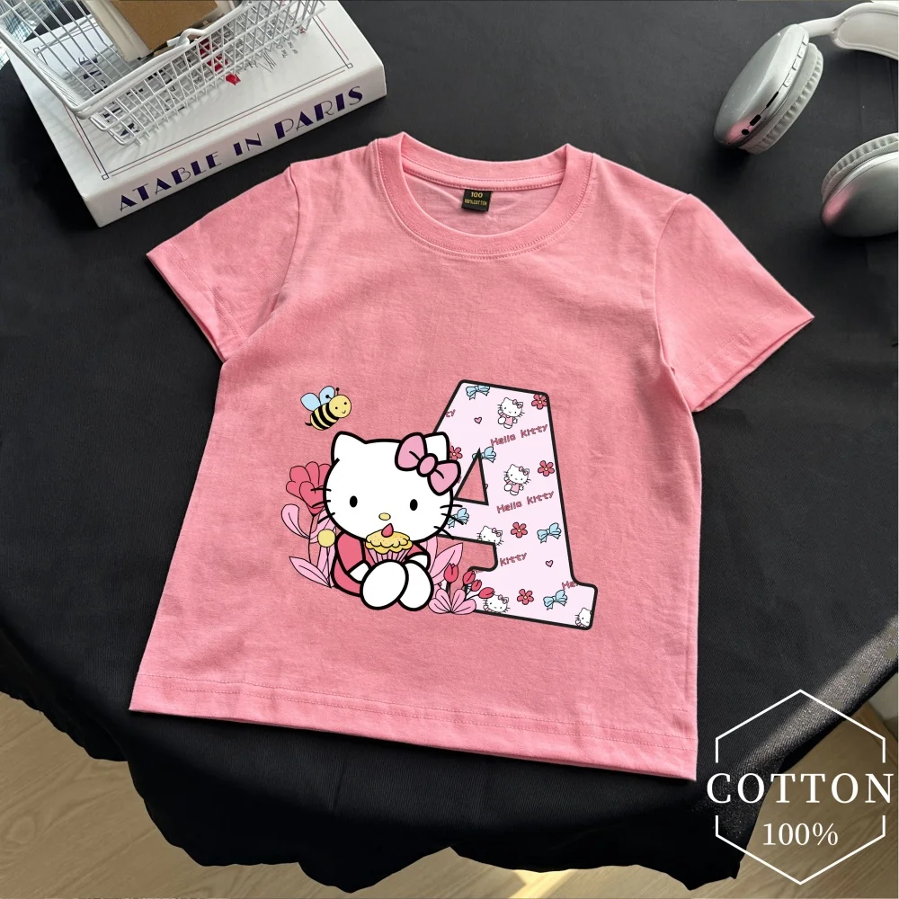 Sanrio летняя футболка из чистого хлопка Hello Kitty с аниме и надписью A-Z, детская одежда с короткими рукавами и сердечками для девочек, кавайный подарок на день рождения
Sanrio летняя футболка из чистого хлопка Hello Kitty с аниме и надписью A-Z, детская одежда с короткими рукавами и сердечками для девочек, кавайный подарок на день рождения