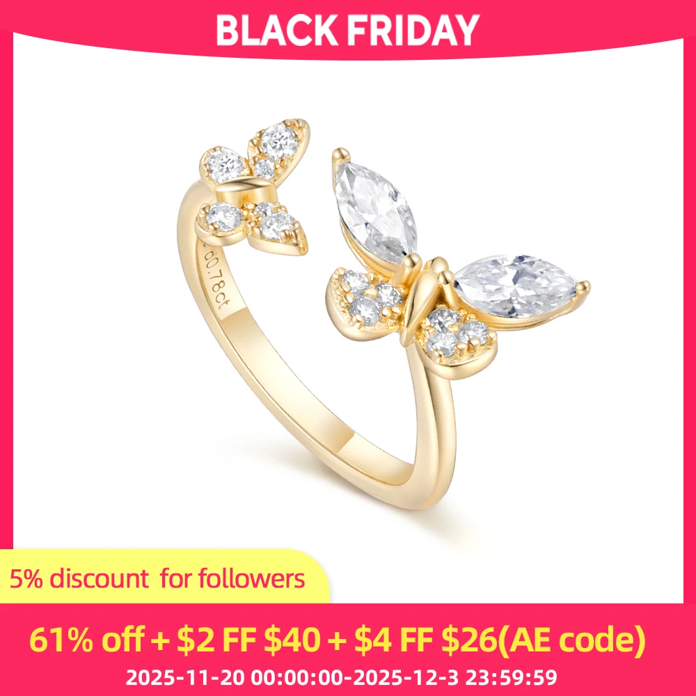 ANDH открытое кольцо с муассанитом и бабочкой для женщин, регулируемое серебро 925 пробы, позолоченное, подарок на день рождения, День Святого Валентина, годовщину, День матери
ANDH открытое кольцо с муассанитом и бабочкой для женщин, регулируемое серебро 925 пробы, позолоченное, подарок на день рождения, День Святого Валентина, годовщину, День матери