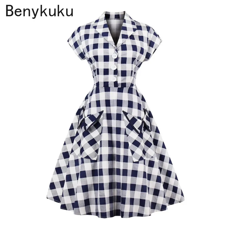 Blue White Gingham Vintage 50s Rockabilly Pinup Dresses for Women Summer Button Up Big Pockets Cotton Elegant Plaid Midi Dress
Blue White Gingham Vintage 50s Rockabilly Pinup Dresses for Women Summer Button Up Big Pockets Cotton Elegant Plaid Midi Dress